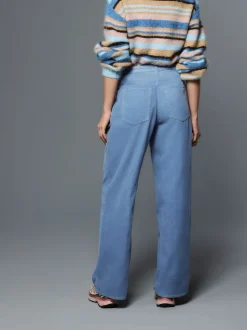 Lichtblauw - Corduroy broek met wijde pijpen