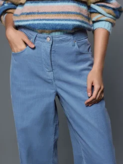 Lichtblauw - Corduroy broek met wijde pijpen