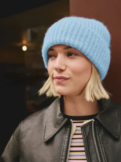 Lichtblauw - Geribbelde beanie-muts met wol