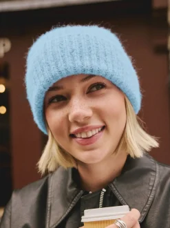 Lichtblauw - Geribbelde beanie-muts met wol