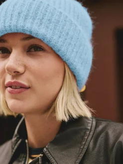 Lichtblauw - Geribbelde beanie-muts met wol