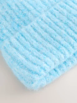 Lichtblauw - Geribbelde beanie-muts met wol