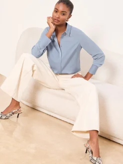 Lichtblauw - Lipsy Long Sleeve Satin Chiffon Mix Shirt