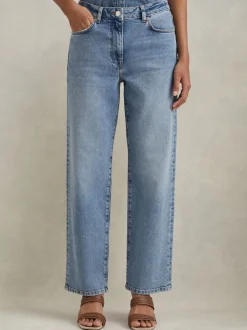 Lichtblauw - Reiss Selin jeans met rechte pijpen en halfhoge taille