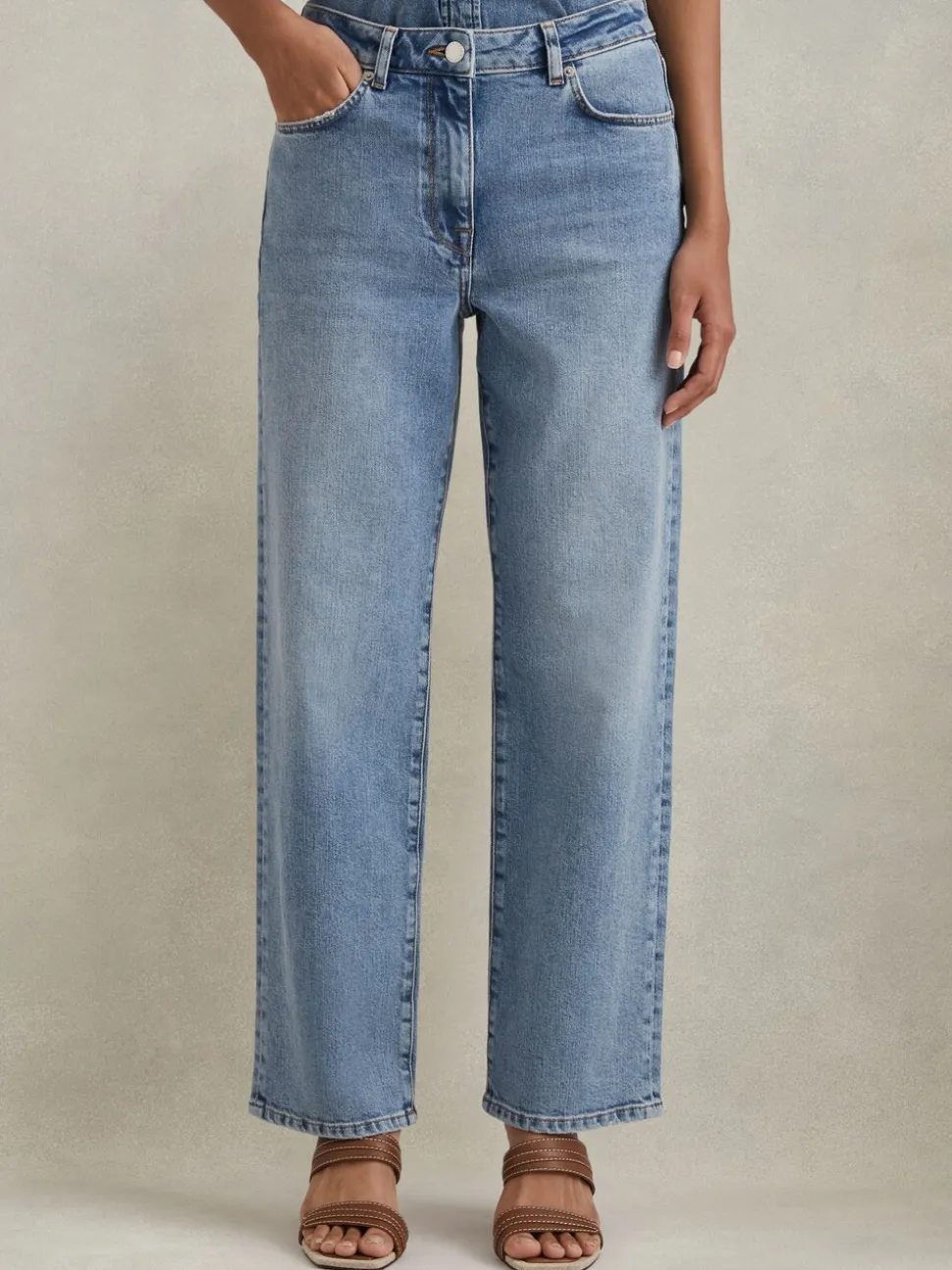 Lichtblauw - Reiss Selin jeans met rechte pijpen en halfhoge taille