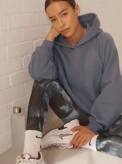 Lichtblauw - Relaxte zware hoodie met normale lengte
