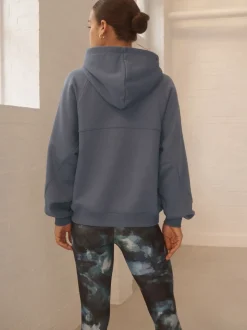 Lichtblauw - Relaxte zware hoodie met normale lengte