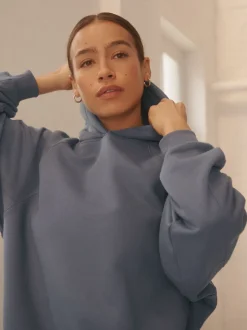 Lichtblauw - Relaxte zware hoodie met normale lengte