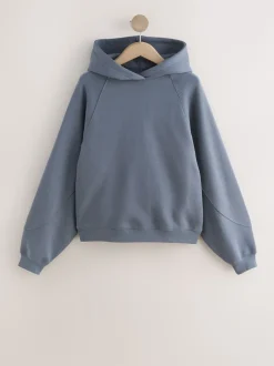 Lichtblauw - Relaxte zware hoodie met normale lengte
