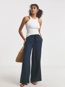 Lichtblauw - Simply Be Tie Waist Wide Leg Linen Mix Trousers