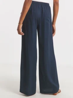 Lichtblauw - Simply Be Tie Waist Wide Leg Linen Mix Trousers