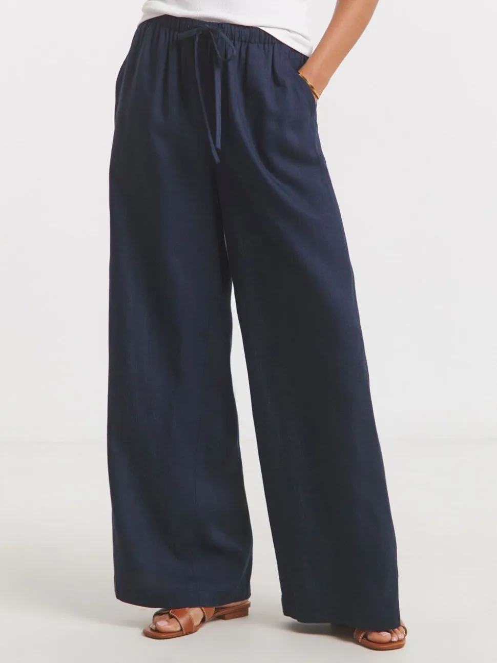 Lichtblauw - Simply Be Tie Waist Wide Leg Linen Mix Trousers