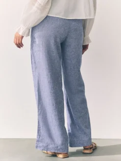 Lichtblauw - Stay Smart linnenrijke broek met bolvormige pijpen