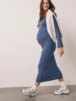 Lichtblauw - Tie Back Ribbed V-Neck Dress