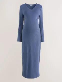 Lichtblauw - Tie Back Ribbed V-Neck Dress