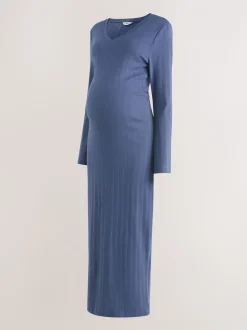 Lichtblauw - Tie Back Ribbed V-Neck Dress