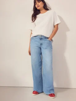 Lichtblauw - Zwangerschapsjeans met wijde pijpen van 100% katoen