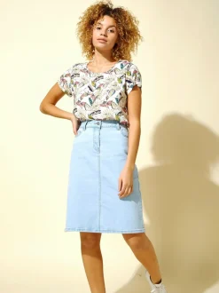 Lichtblauw denim - Roman A-Line Knee Length Denim Skirt