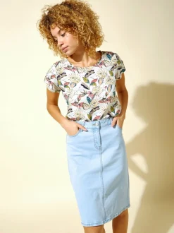Lichtblauw denim - Roman A-Line Knee Length Denim Skirt