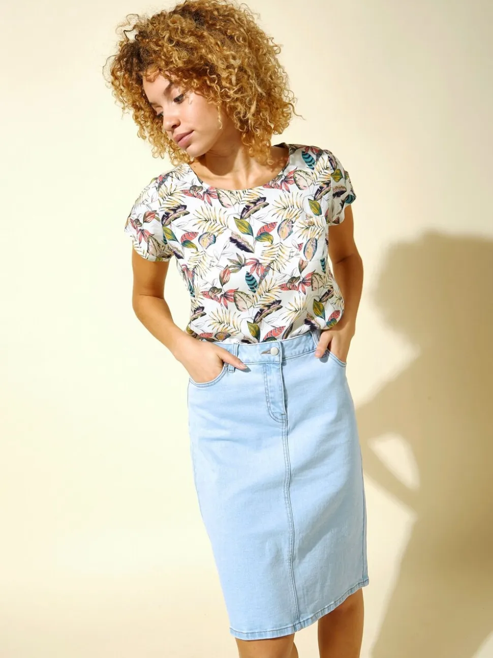 Lichtblauw denim - Roman A-Line Knee Length Denim Skirt