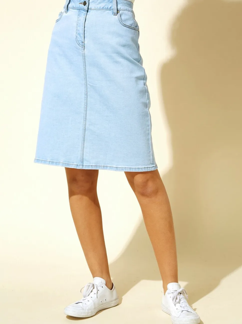 Lichtblauw denim - Roman A-Line Knee Length Denim Skirt
