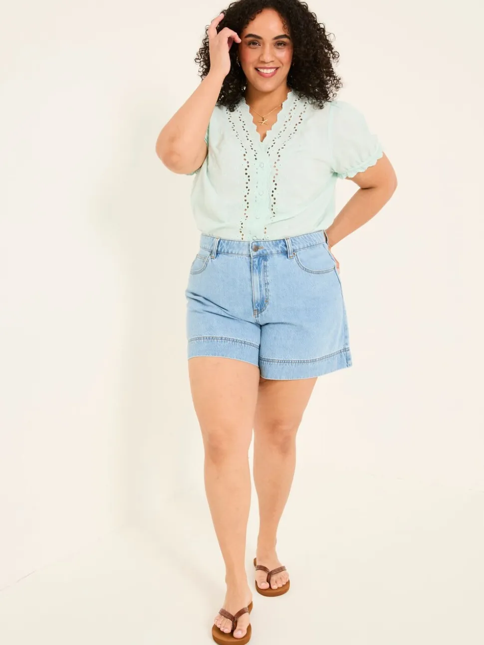Lichtblauw vintage - FatFace 100% katoenen denim shorts