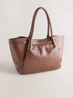 Lichtbruin - Belted Croc Shoulder Bag