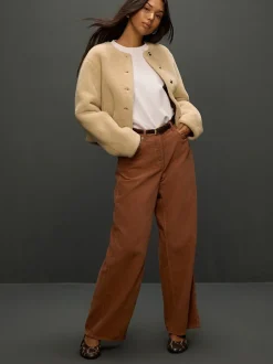 Lichtbruin - Corduroy broek met wijde pijpen