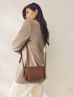 Lichtbruin - Crossbodytas met dubbele rits