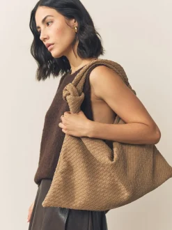 Lichtbruin - Faux Suede Weave Shoulder Bag