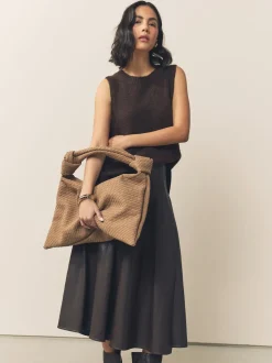 Lichtbruin - Faux Suede Weave Shoulder Bag