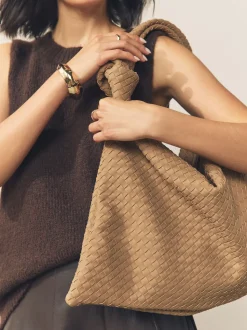 Lichtbruin - Faux Suede Weave Shoulder Bag
