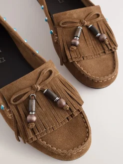 Lichtbruin - Forever Comfort® Leather Loafers With Fringing