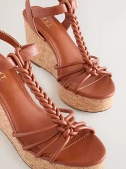 Lichtbruin - Forever Comfort® - Gevlochten sandalen met bandjes en sleehak