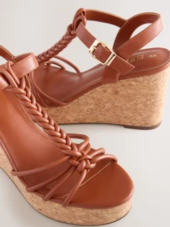 Lichtbruin - Forever Comfort® - Gevlochten sandalen met bandjes en sleehak