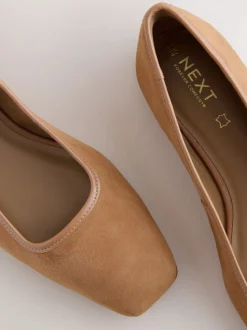Lichtbruin - Forever Comfort® - Leren ballerina's met rechte neus