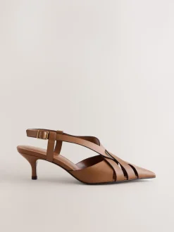 Lichtbruin - Forever Comfort® Leather Weave Point Toe Slingback Heels