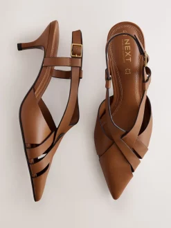 Lichtbruin - Forever Comfort® Leather Weave Point Toe Slingback Heels