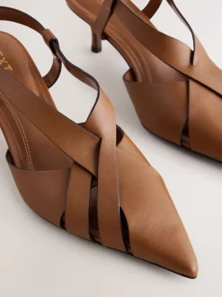 Lichtbruin - Forever Comfort® Leather Weave Point Toe Slingback Heels