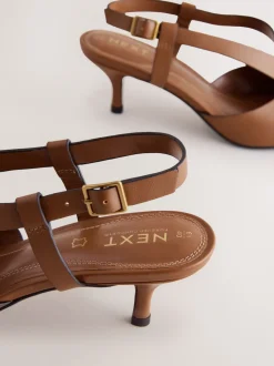 Lichtbruin - Forever Comfort® Leather Weave Point Toe Slingback Heels
