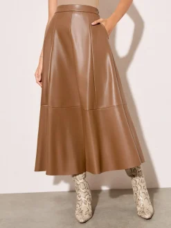 Lichtbruin - Friends Like These Faux Leather Midi Skirt