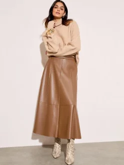 Lichtbruin - Friends Like These Faux Leather Midi Skirt