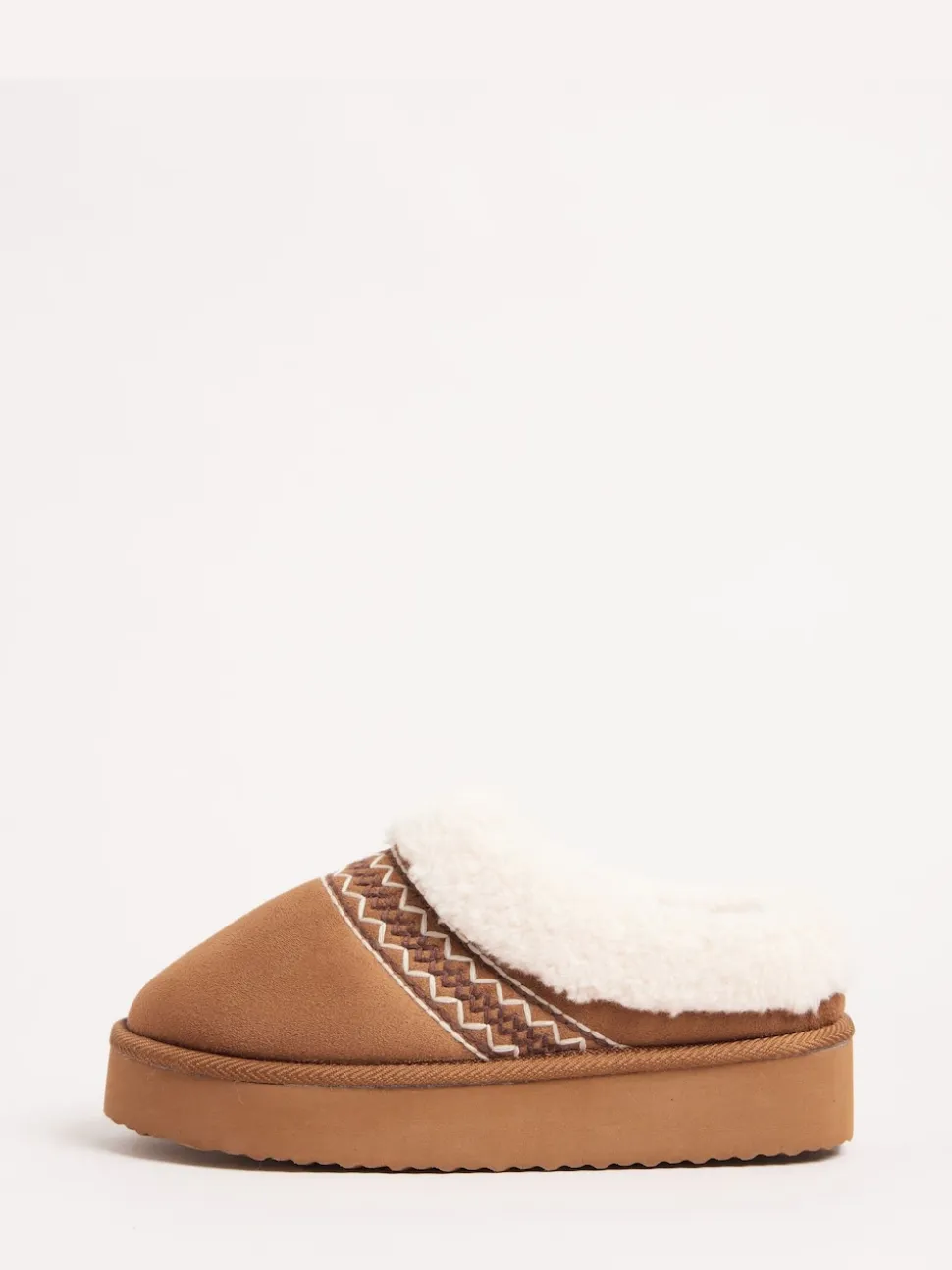 Lichtbruin - Friends Like These Faux Fur Cuff Embroidered Tape Nightwear Mule Slippers