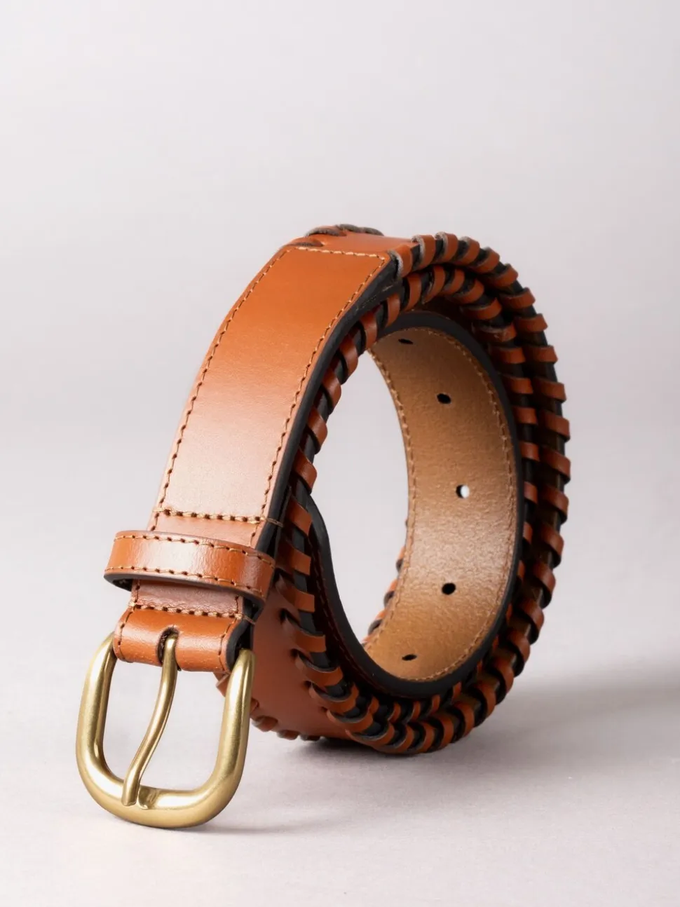 Lichtbruin - Lakeland Leather Wray leren riem met decoratieve stikselrand