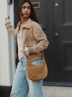Lichtbruin - Leather Scoop Cross Body Bag