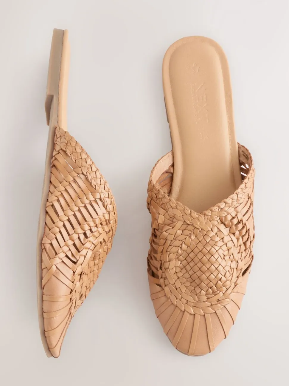 Lichtbruin - Leather Slip-On Weave Mules