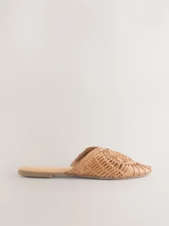 Lichtbruin - Leather Slip-On Weave Mules