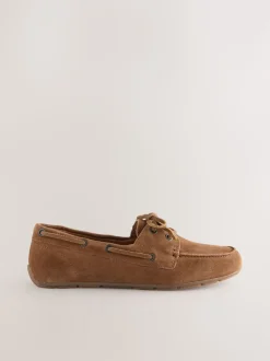 Lichtbruin - Leren bootschoenen met ronde neus