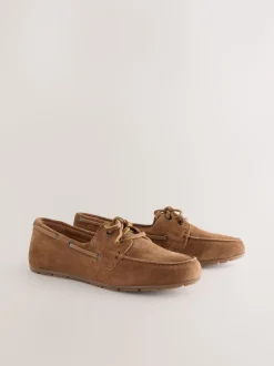 Lichtbruin - Leren bootschoenen met ronde neus