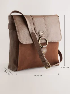 Lichtbruin - Leren messenger-tas met vak